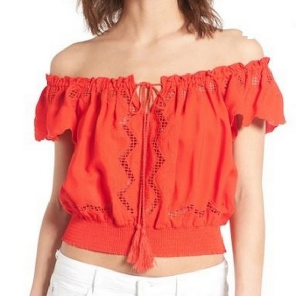 ASTR the Label Coral Off-the-Shoulder Blouse Large - Picture 1 of 8